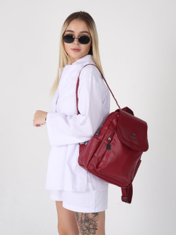 Рюкзак женский кожаный, красный