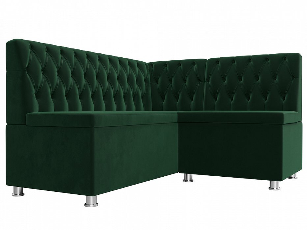Диван кухонный угловой Мирта правый угол, Зеленый, Велюр, 107589