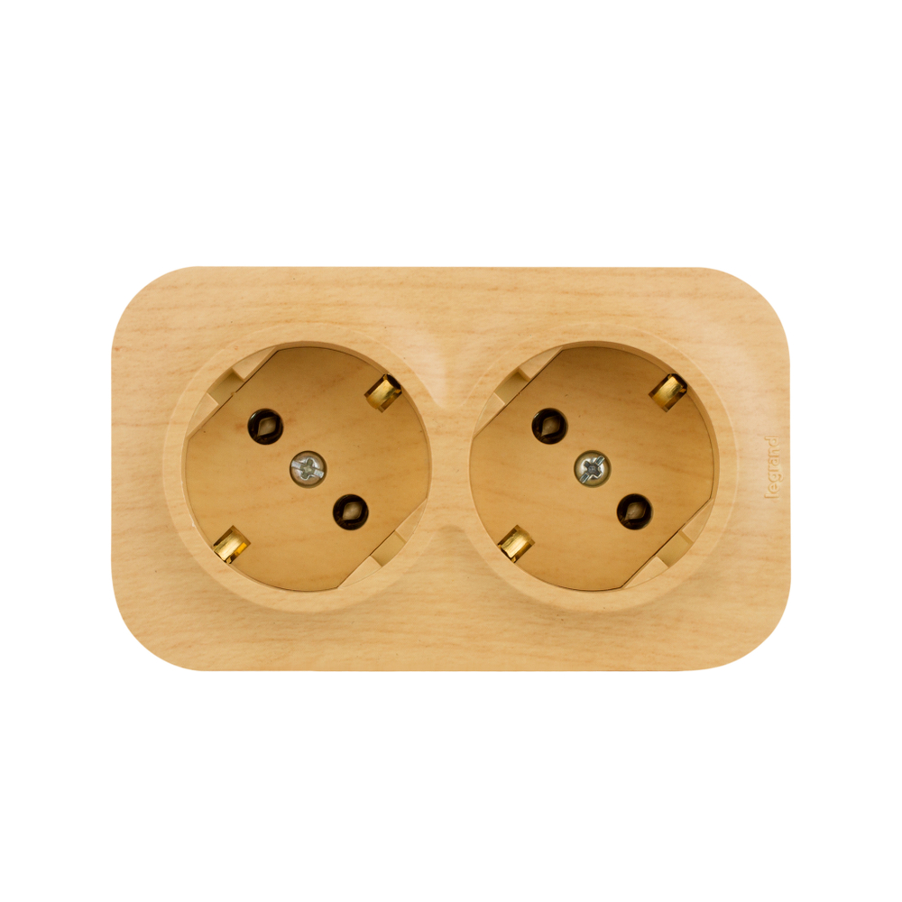 Розеточный блок двойной с заземлением без шторок IP20 16А 250В дерево Quteo Legrand
