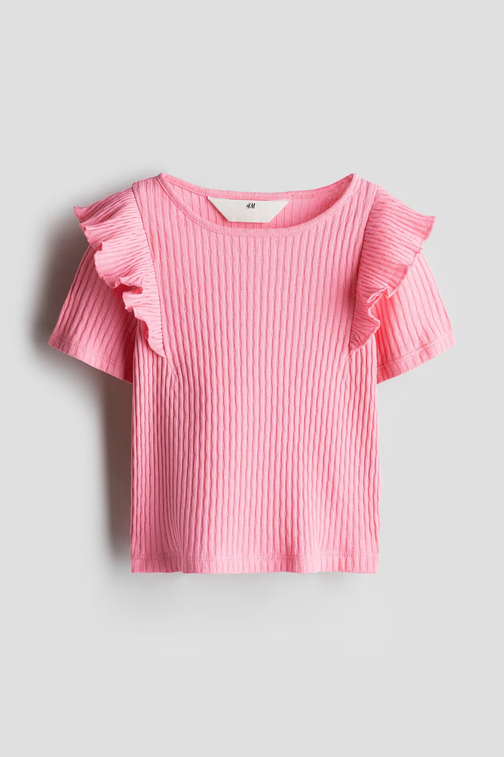 H&M Топ с оборками и принтом, розовый