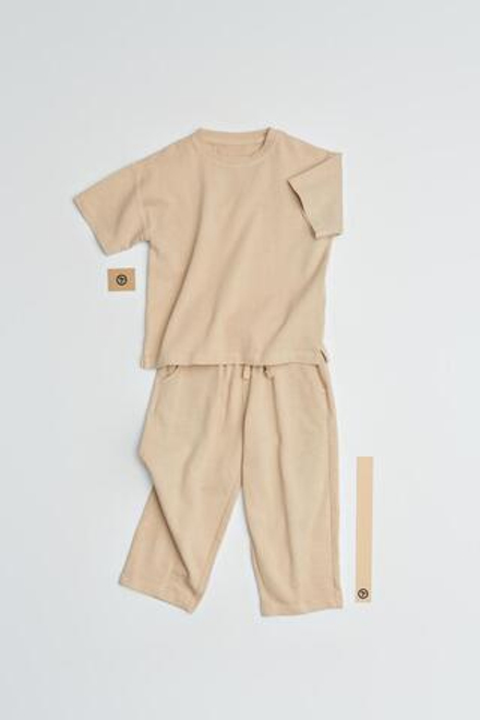 ZARA КОМПЛЕКТ ИЗ ОДНОТОННОЙ ФУТБОЛКИ И БРЮК WIDE LEG, СВЕТЛО-КОРИЧНЕВЫЙ