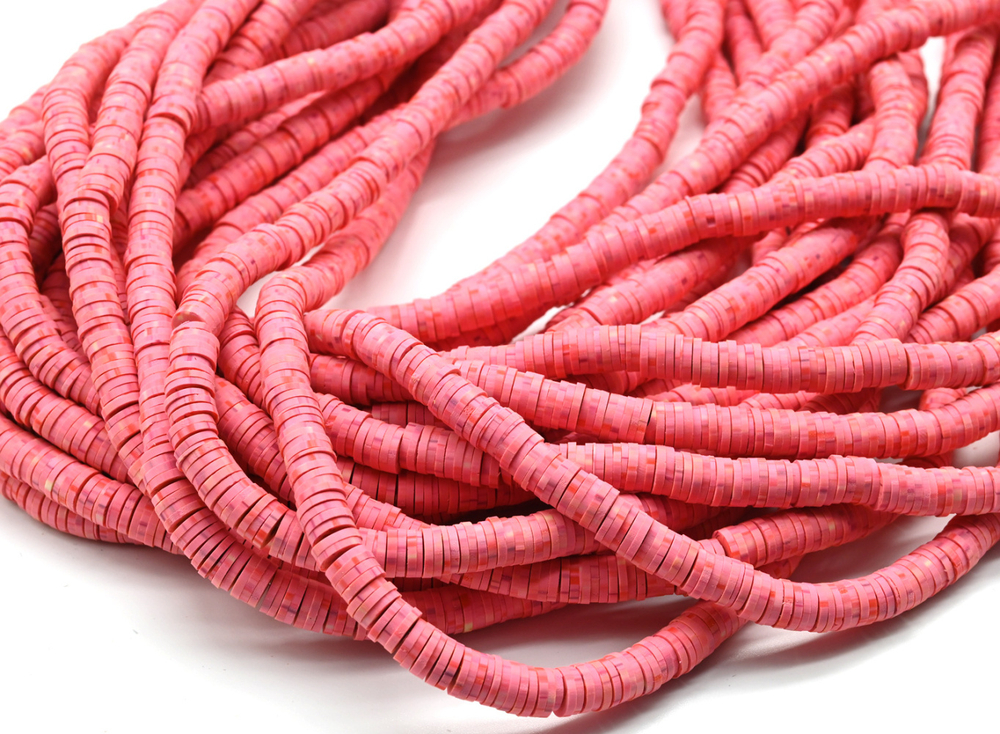 1317-к Нить каучуковых бусин 6мм, коралловый с вкраплениями, нить 39см