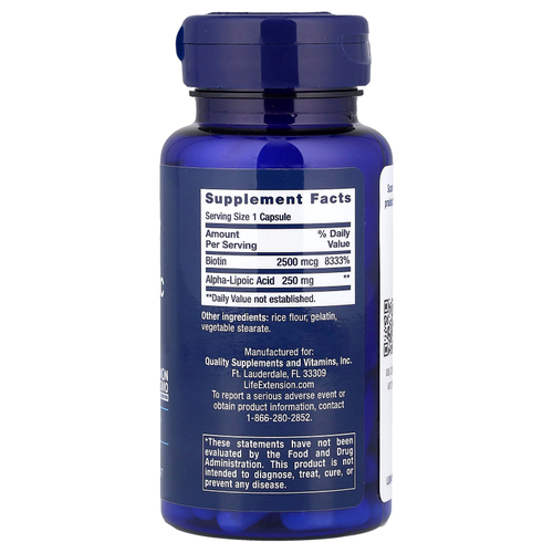 Life Extension, альфа-липоевая кислота с биотином, 60 капсул