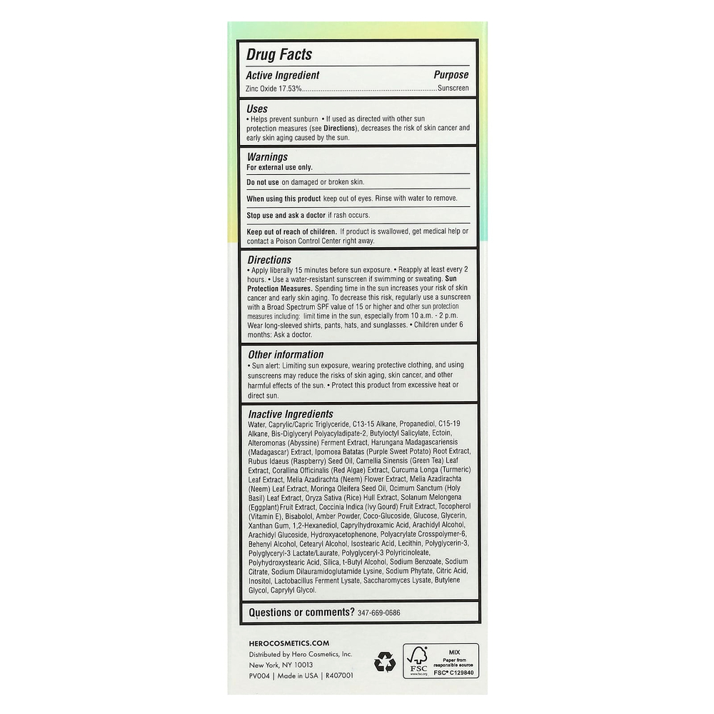 Hero Cosmetics, Force Shield, сверхлегкое солнцезащитное средство, SPF 30, 50 мл (1,69 жидк. унц.)