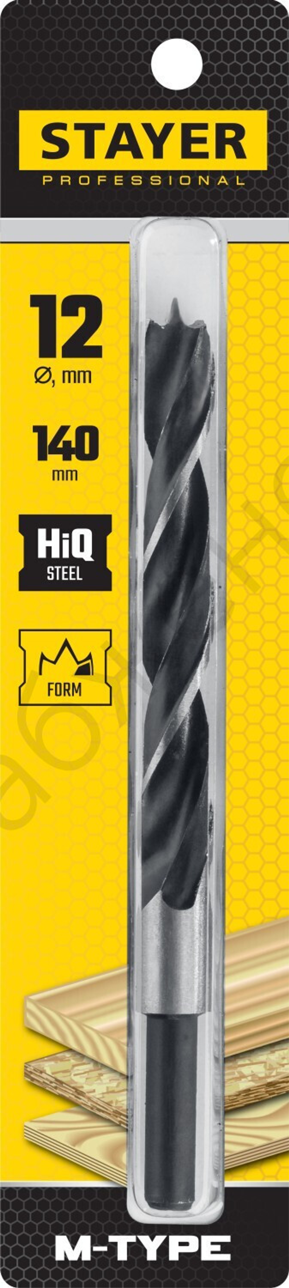 STAYER ″M-type″ 12.0x140/95мм, сверло спиральное по дереву, М-образная заточка (2942-140-12)