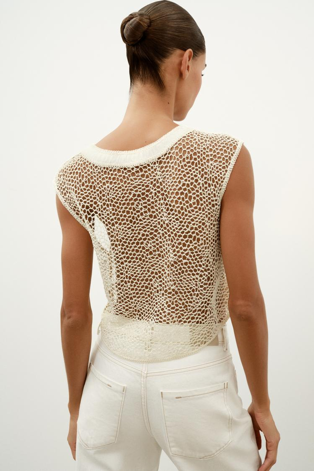 ZARA ТОП ИЗ КРУЖЕВА КРОШЕ С ЦВЕТОЧНЫМ УЗОРОМ, БЕЛЫЙ