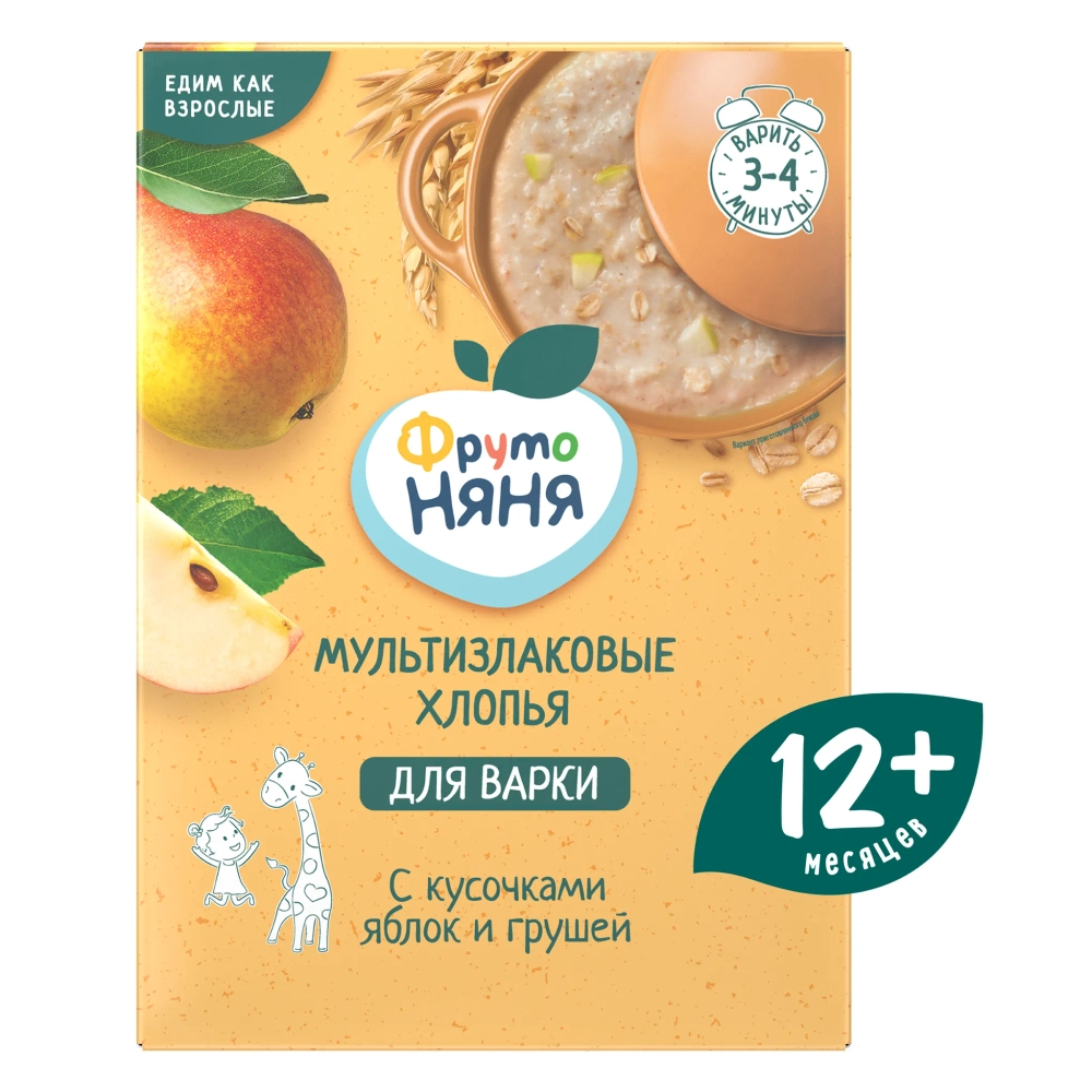 Каша безмолочная ФрутоНяня мультизлаковая с кусочками яблоко-груша 200г с 12 месяцев