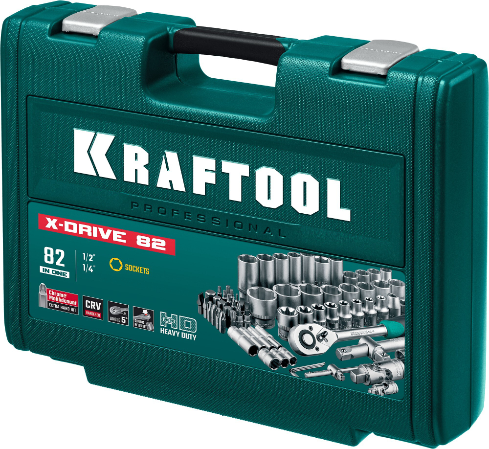 KRAFTOOL X-Drive 82, 82 предм., (1/2″+1/4″), универсальный набор инструмента (27887-H82)