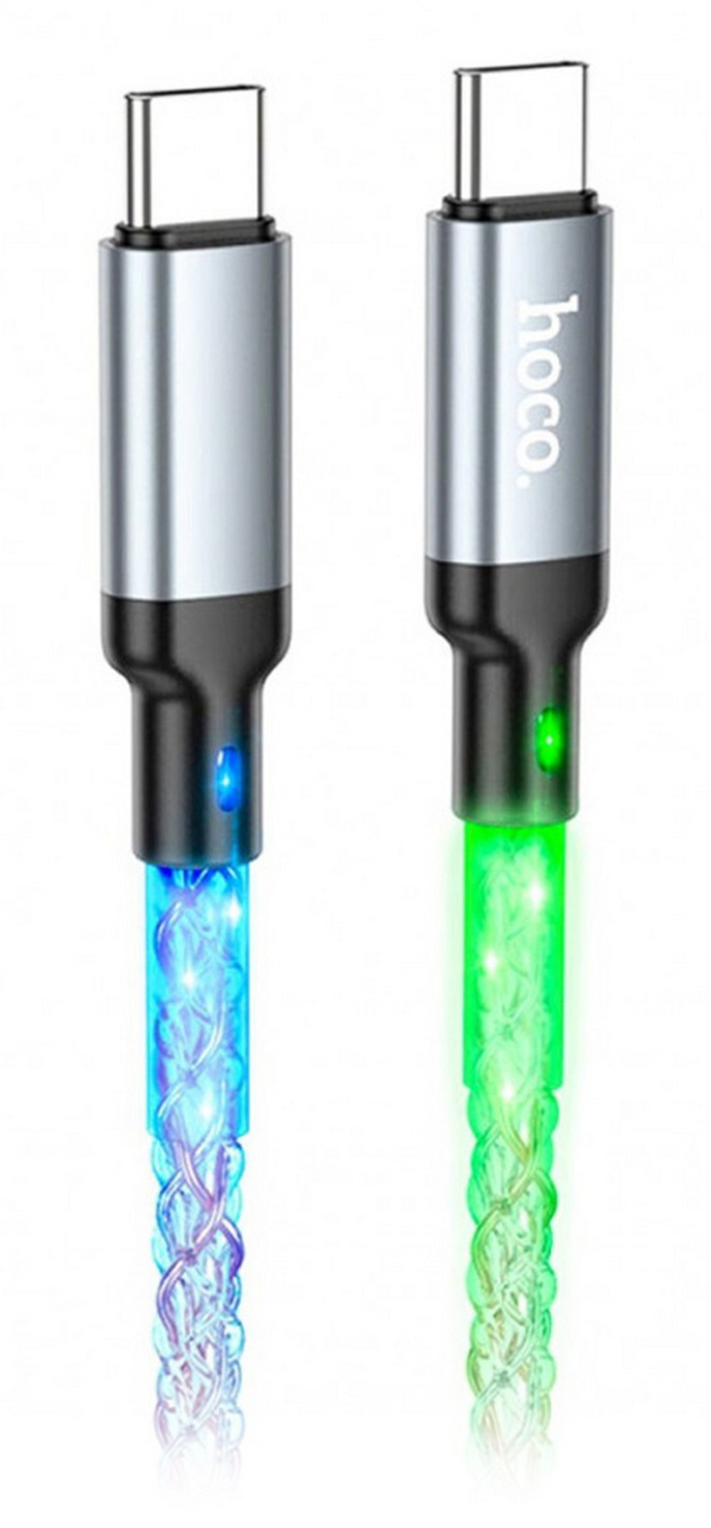 Кабель TypeC x TypeC -1 метр. Hoco U112 (3А/60W) светящийся