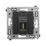 USB 2.0 розетка одинарная в стену, тип А-А, "Avanti", "Черный матовый"