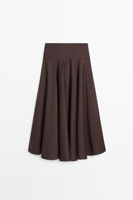Massimo Dutti Миди-юбка с оборкам, коричневый