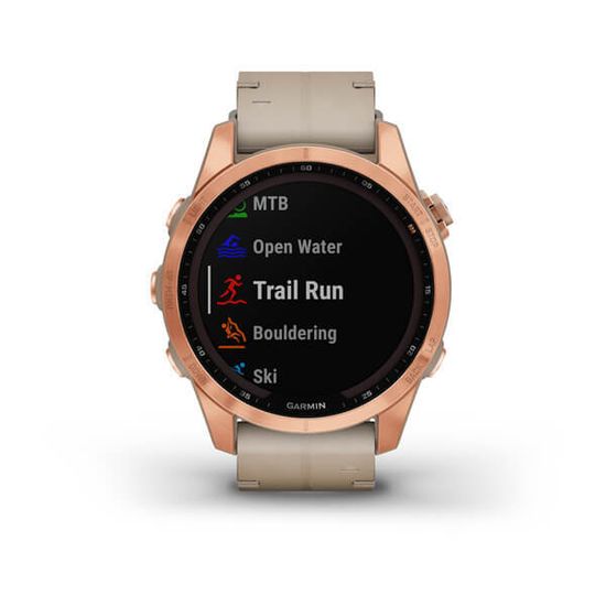 Умные часы Garmin Fenix 7S Sapphire Solar титановый цвета розовое золото с песчаным кожаным ремешком