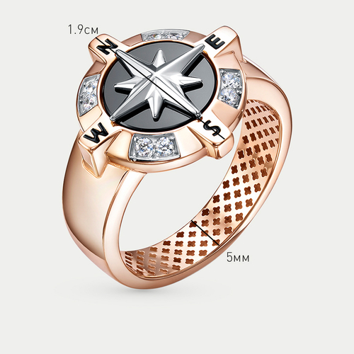 Кольцо золотое с ониксом и фианитами