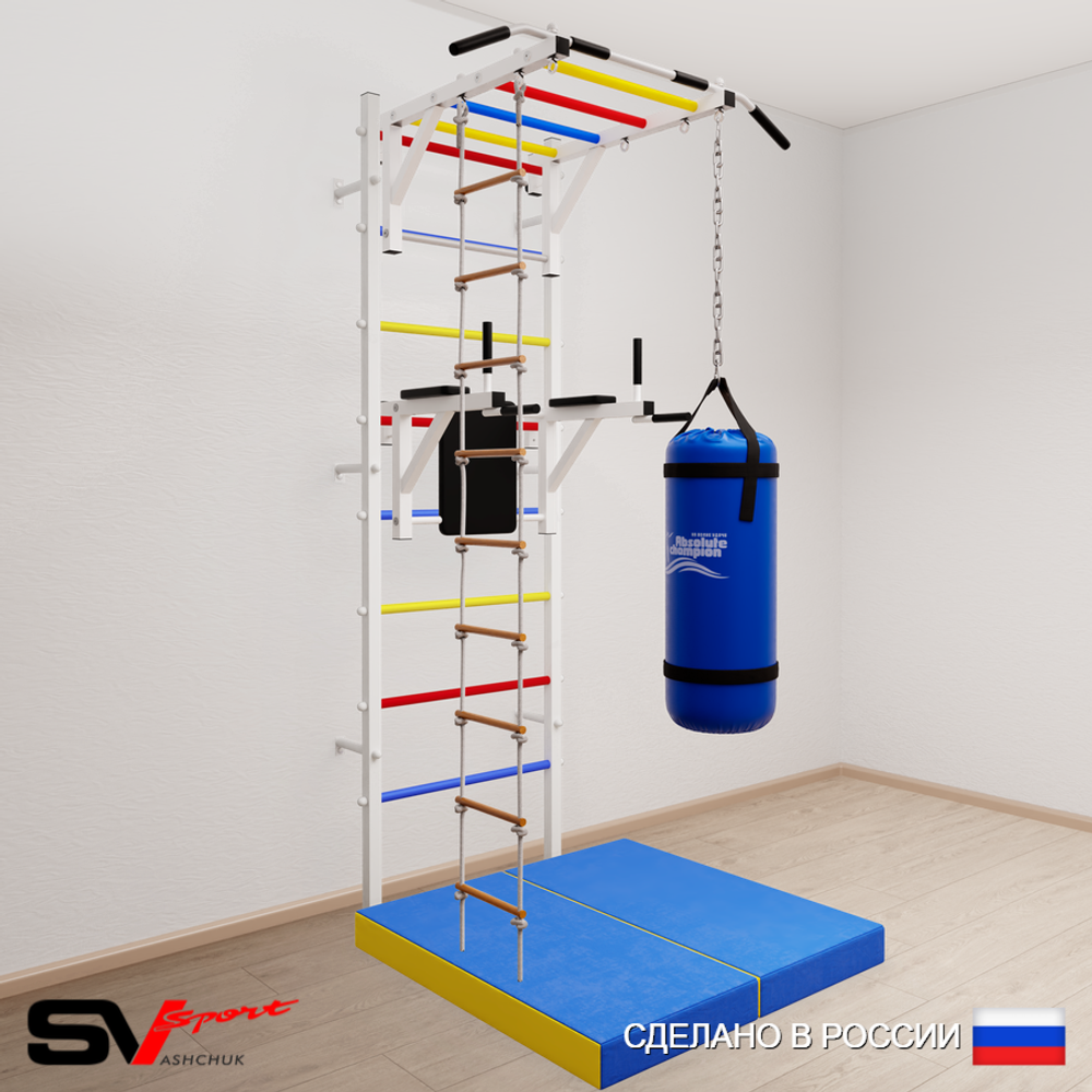Шведская стенка Sv Sport усиленная 6425 (Турник рукоход/Брусья/Лестница/Цепь/Мешок 15кг/Мат 1м)