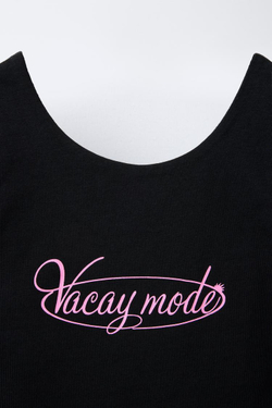 ZARA УКОРОЧЕННЫЙ ТОП С НАДПИСЬЮ, ЧЕРНЫЙ