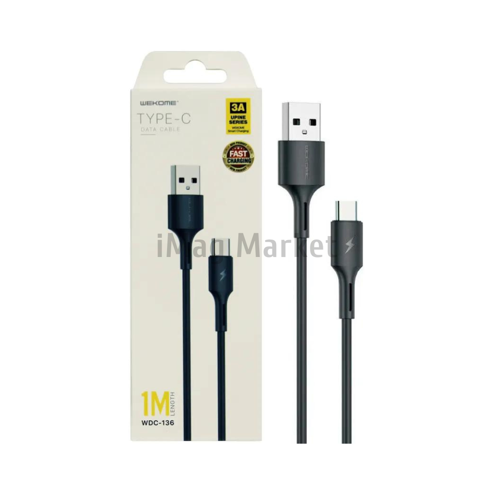Зарядный кабель WK Design WDC-136a, USB-A - Type-C, 3A, 18W, 1 м, черный