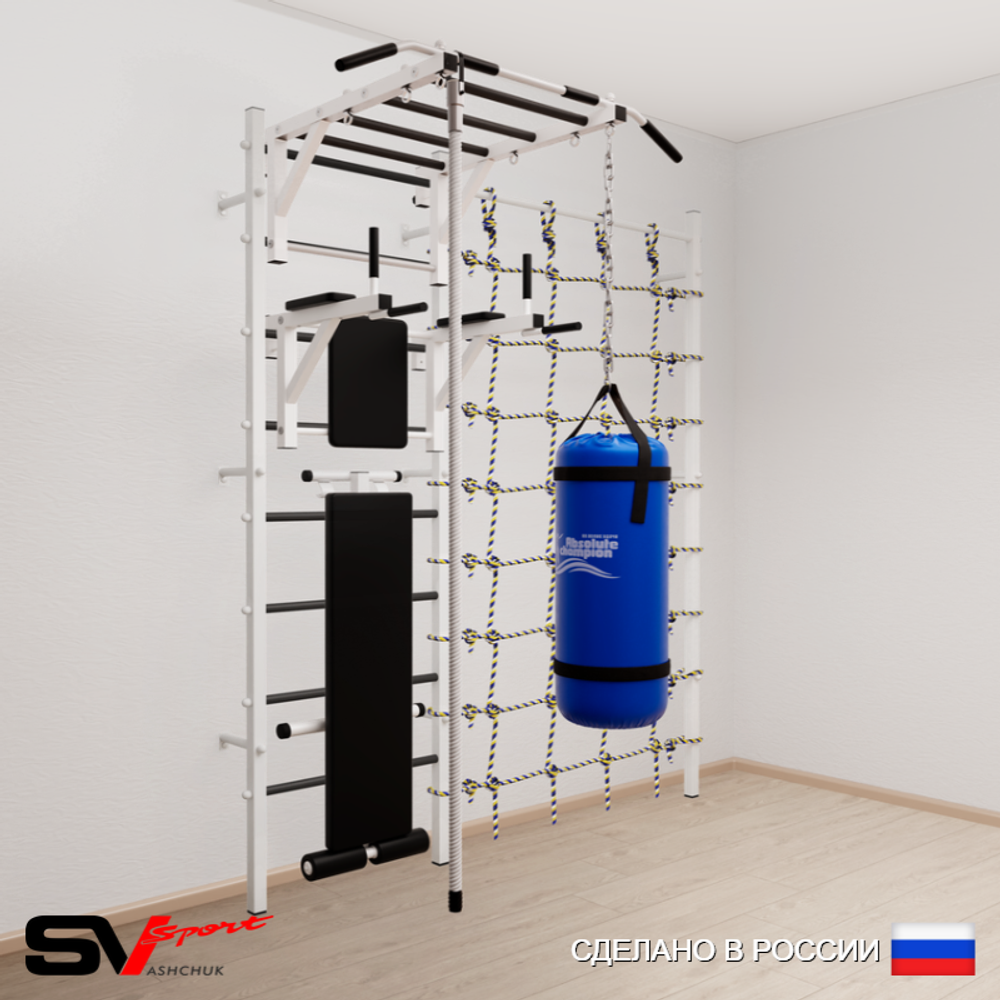 Шведская стенка Sv Sport 55030 (Турник рукоход/Брусья/Скамья/Канат/Цепь/Мешок 30кг/Канатный лаз)