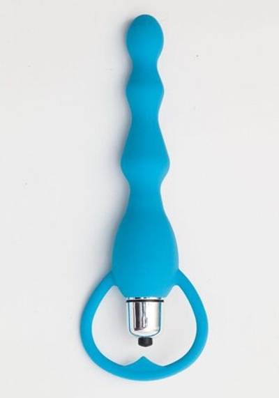 Голубой силиконовый анальный вибростимулятор с ограничителем - 17,5 см. (Цвет: голубой)