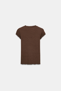 ZARA ФУТБОЛКА ИЗ СМЕСОВОГО ЛЬНА С КОРОТКИМИ РУКАВАМИ, КОРИЧНЕВЫЙ