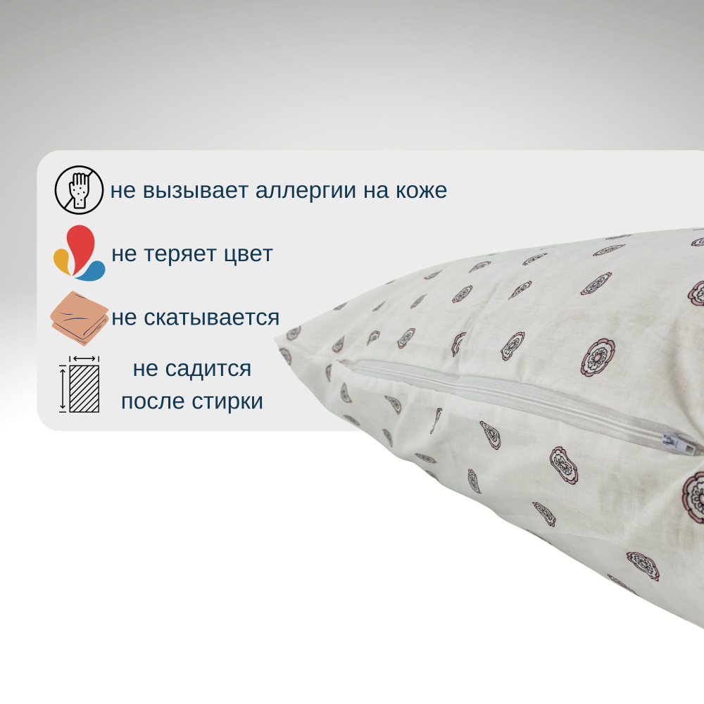 Наволочка на молнии, Хлопок, Перкаль, 50х70, 1шт
