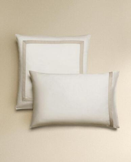 ZARA HOME НАВОЛОЧКА ИЗ САТИНА С КАЙМОЙ (300 НИТЕЙ), СЕРЫЙ