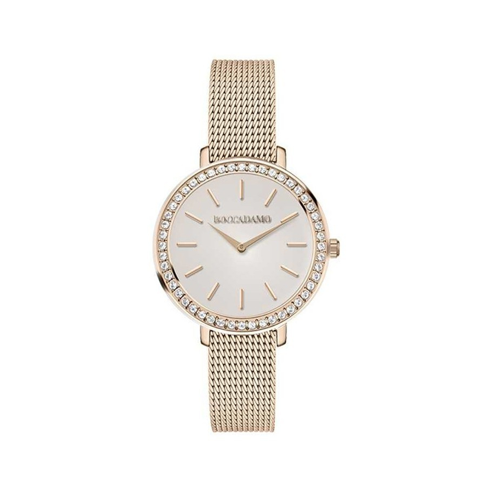 Часы Boccadamo Focus Rosegold FC003 BW/RG с минеральным стеклом, кристаллами Swarovski