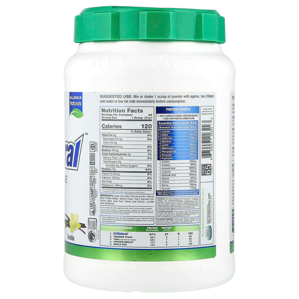 ALLMAX, ISONatural ™, изолят сывороточного протеина, ваниль, 907 г (2 фунта)