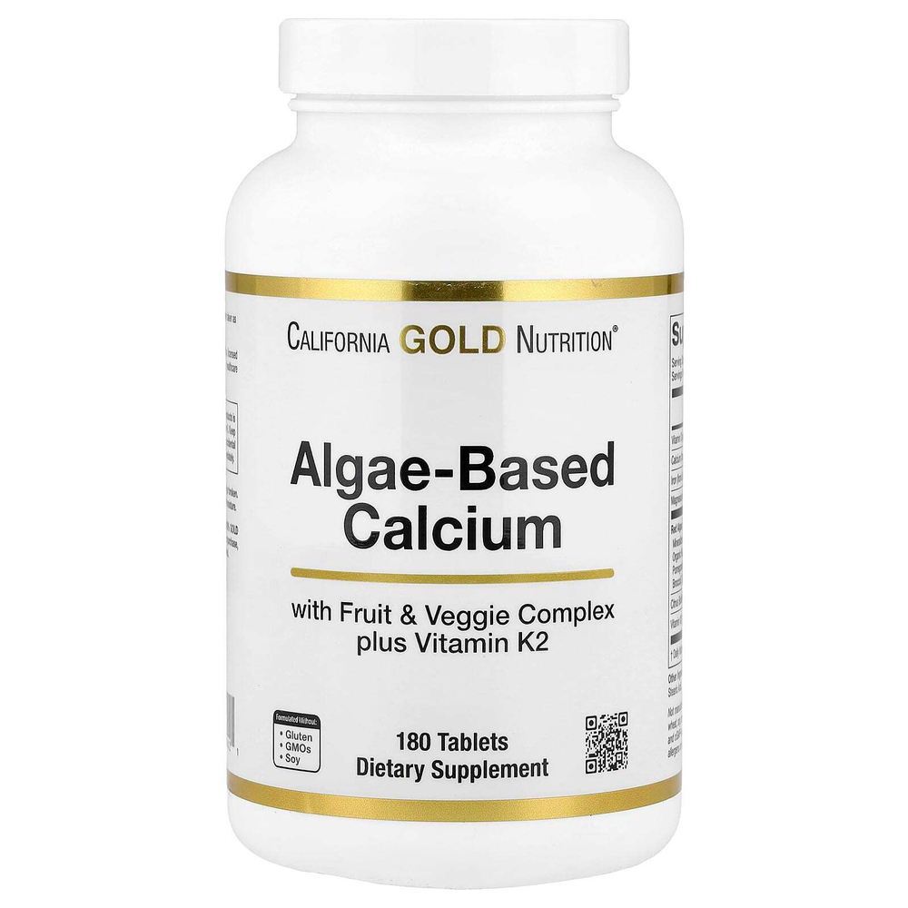 California Gold Nutrition, кальций на основе водорослей, с кальцием, витамином D3 и магнием, органические клубника, малина и голубика, 180 таблеток