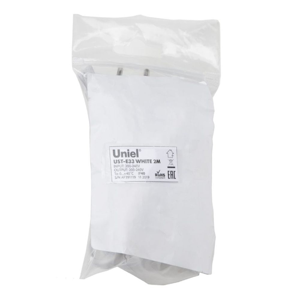 UST-E33 WHITE 2M Таймер с вилкой и разъемом L.N.G для фито светильника. 220В. 150Вт. Провод 2 метра. ТМ Uniel