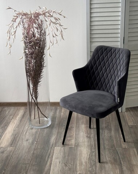 Стул М-City DISAUR Герман (Herman) поворотный на 360 градусов, Bm-3 темно-серый, Велюр, Черный каркас