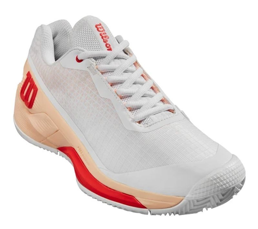 Женские Кроссовки теннисные Wilson Rush Pro 4.0 Clay - white/peach parfait/infrared