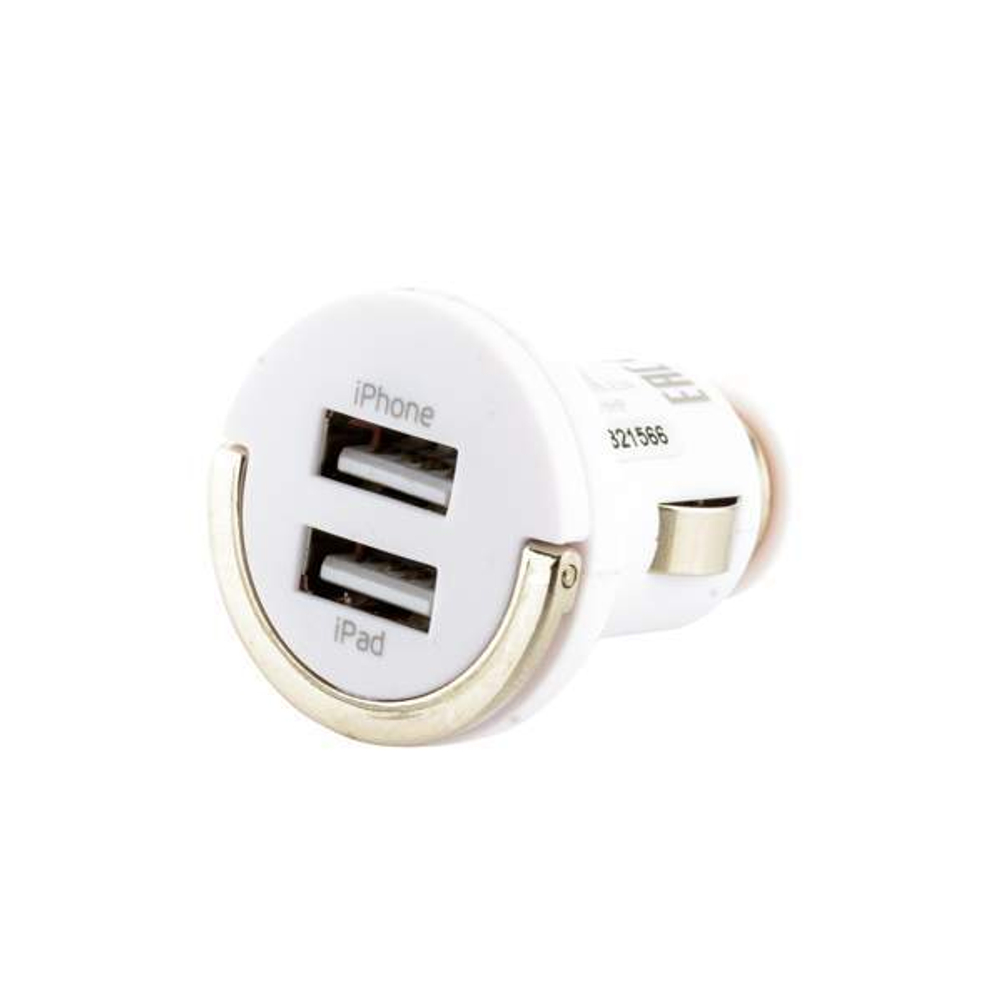 Разделитель автомобильный Deppa Ultra MFI 2.1A D-11254 + витой дата-кабель 8-pin Lightning (2USB: 5V 1A &amp; 5V 2.1A) Белый