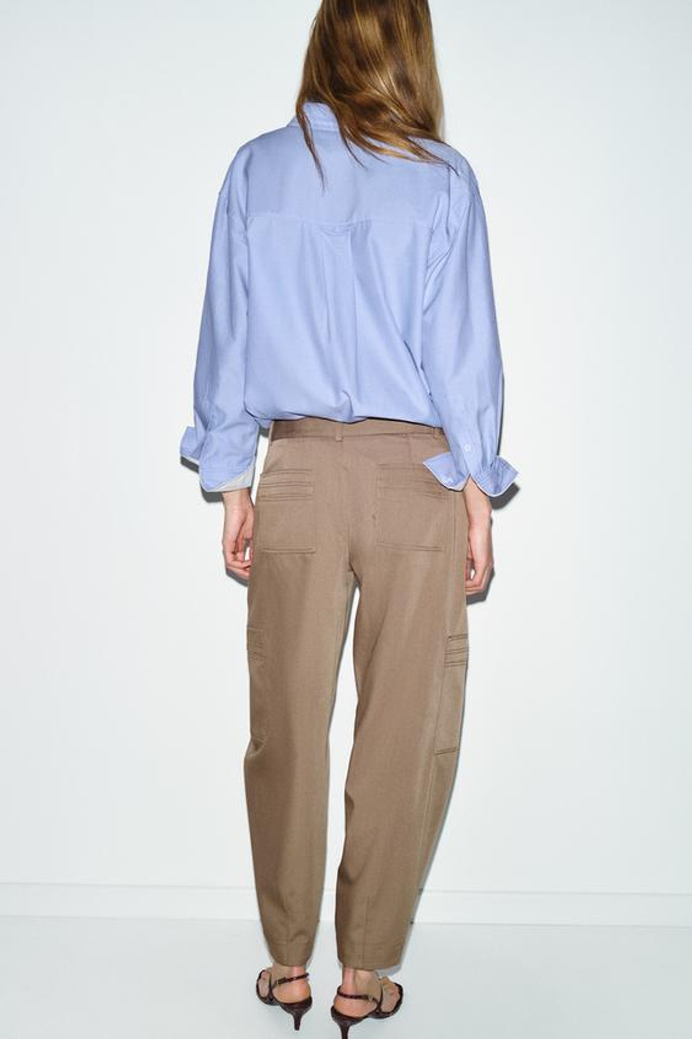 ZARA БРЮКИ КАРГО С ВЫСОКОЙ ПОСАДКОЙ, РЫЖЕВАТО-КОРИЧНЕВЫЙ