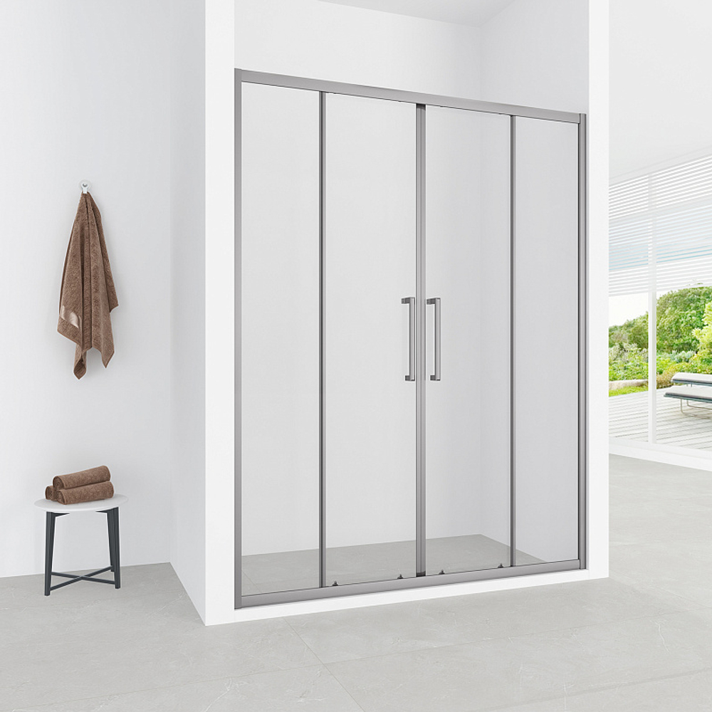 Душевая дверь Loranto раздвижная 160х190, толщина полотна 6мм , цвет профиля серый матовый