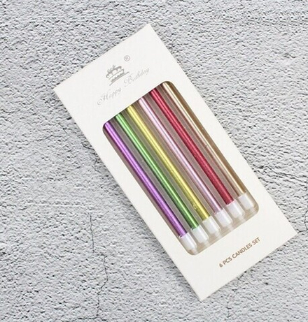 Набор свечей для торта, цветной металлик, 10 см 6 шт
