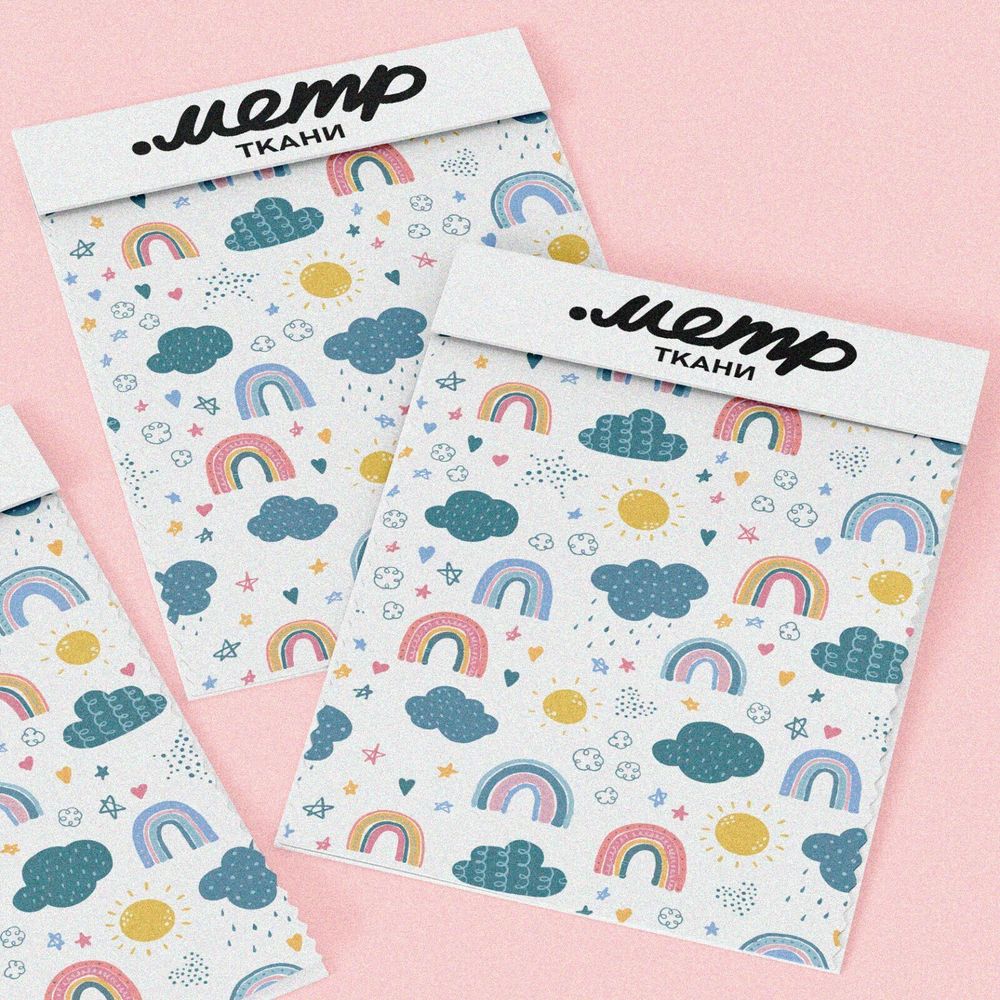 Ткань габардин детский принт с облачками