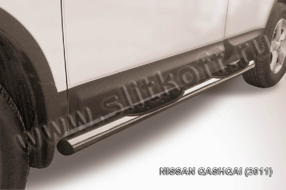 Пороги из нержавейки Nissan Qashqai (2010-2013) d76 с проступями (черный цвет)