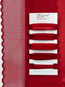 Эластичное кружево красное крупная ячейка ширина 22 см