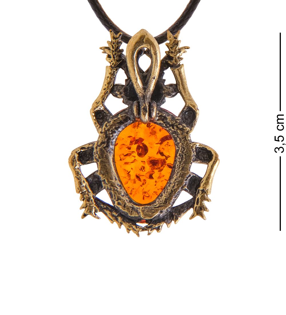 AM-3371 Подвеска «Жук Ольхоед» (латунь, янтарь)