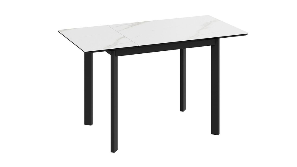 Стол кухонный обеденный раздвижной Черный муар/Керамика матовая белый мрамор 90(130)х65х75 см