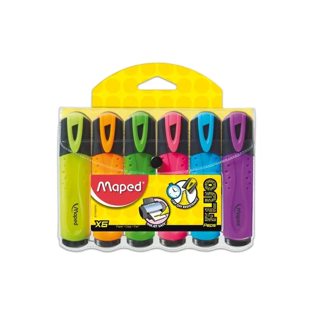 Набор текстовыделителей MAPED (Франция) 6 шт., АССОРТИ, "Fluo Pep's Classic", линия 1-5 мм, 742557