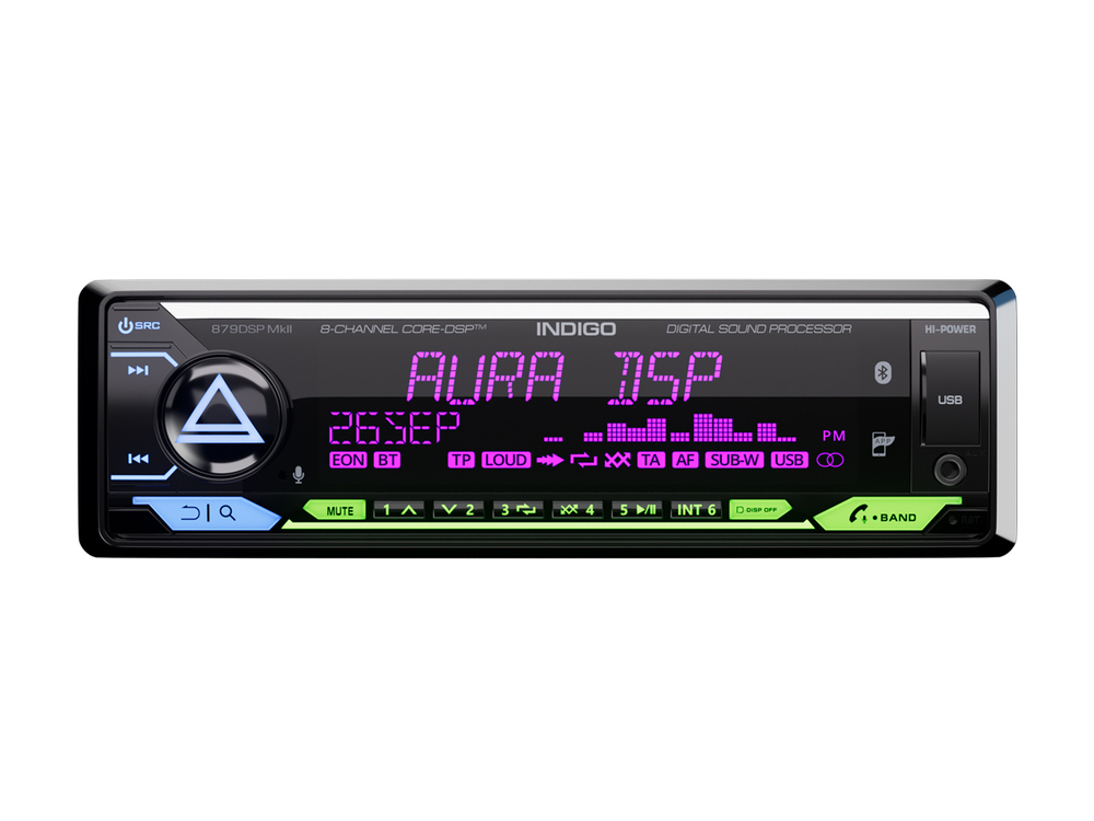 Автомагнитола 1DIN, USB/BT, Aura INDIGO-879DSP MkII HI POWER