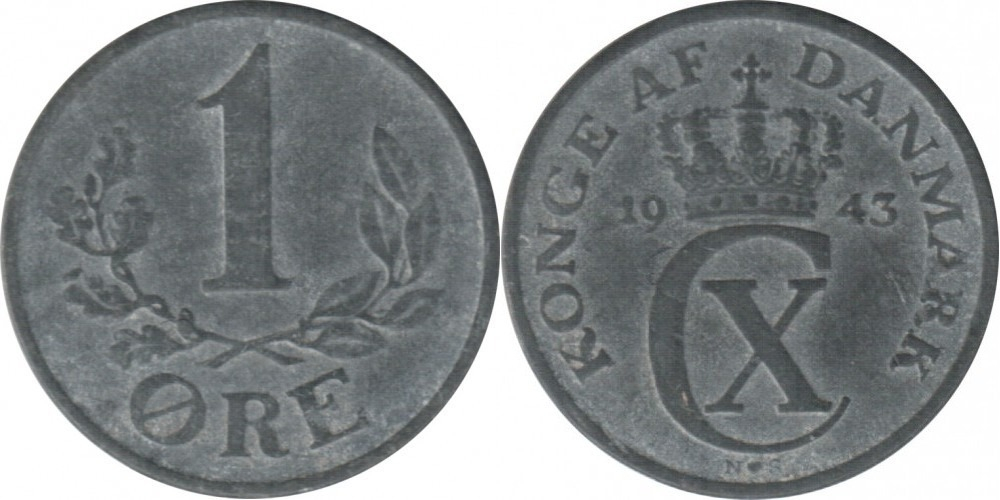 Дания 1 эре, 1941-1946 Король Кристиан X VF