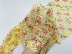 Эластичное кружево, цветочный принт на желтом, 22 см, (Арт: EK-2788), м