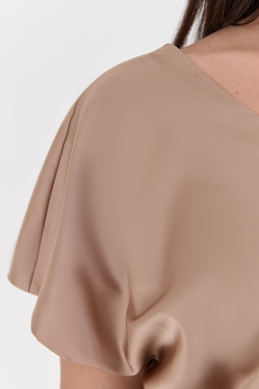 Платье макси из атласа, бежевый