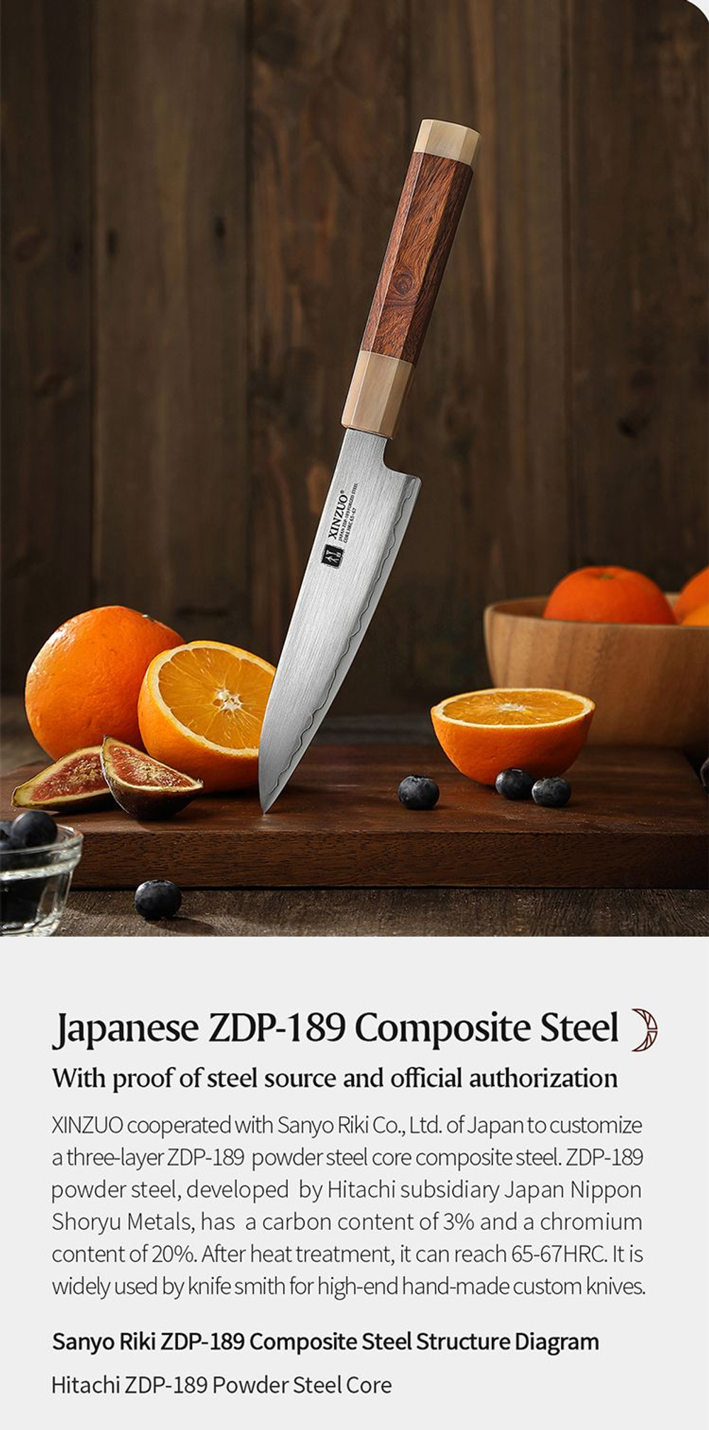 Кухонный нож Xinzuo X05Z Utility нож 5,5 дюймов клинок ZDP189 рукоять железное дерево и кость, длина лезвия 14 см