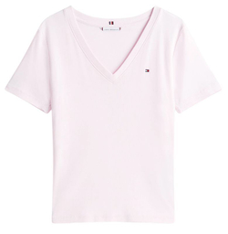 Женская теннисная футболка Tommy Hilfiger Slim Cody V-NK Short Sleeves - Розовый