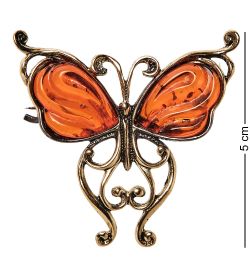 AM-2547 Брошь «Бабочка Хрустальная» (латунь, янтарь)