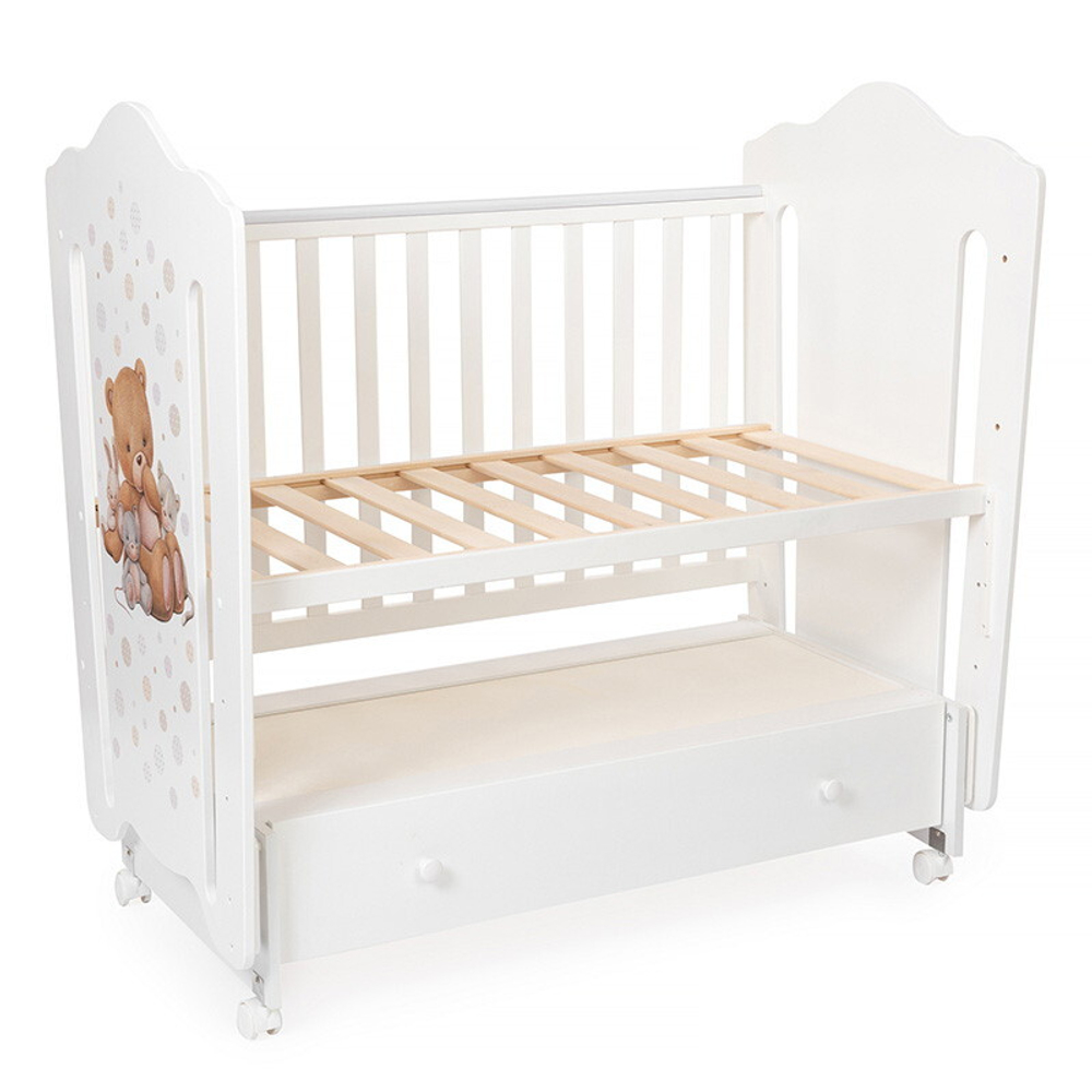 Детская кроватка Vikalex Мишкина Компания маятник, колесо белый