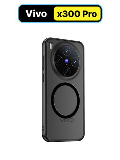 Чехол с Магсейф для Vivo X300 Pro прозрачный матовый с черным бортом WLONS